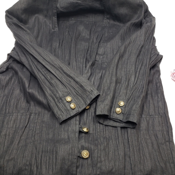 Vintage Black Women's Linen Jacket Blazer Relaxed Boxy - Picture 15 of 16